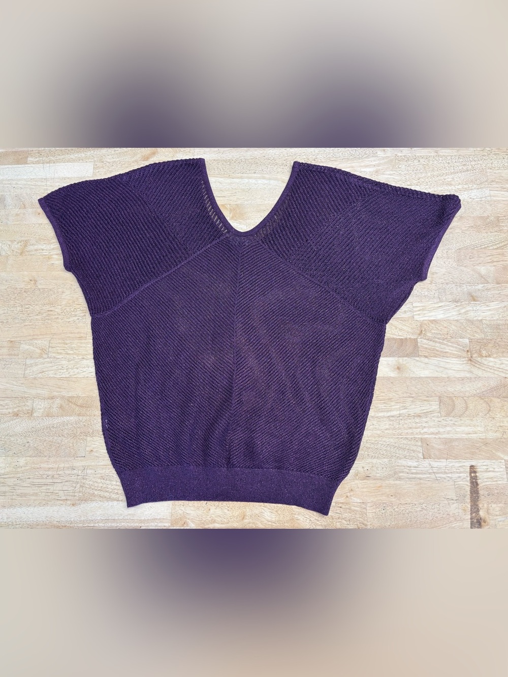 Express Women's V-Neck Semi Sheer Dolman Cap Sleeve Sweater in Deep Plum